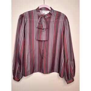 80s Enrico Lucovici Red Green Purple Stripes Halloween Victorian Ruffle Shirt XL